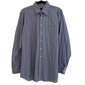 Scott Barber Blue/Grey/White Plaid Cotton Button Down Shirt M